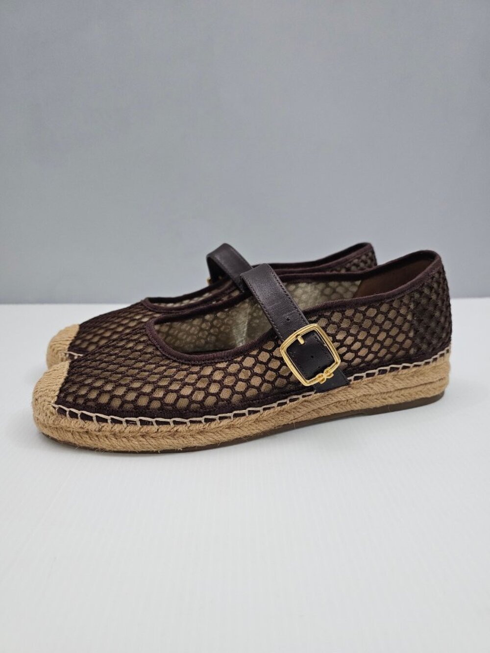 Sam Edelman Mackie Mary Jane Espadrille Womens 9 Brown Mesh Flats Buckle Strap